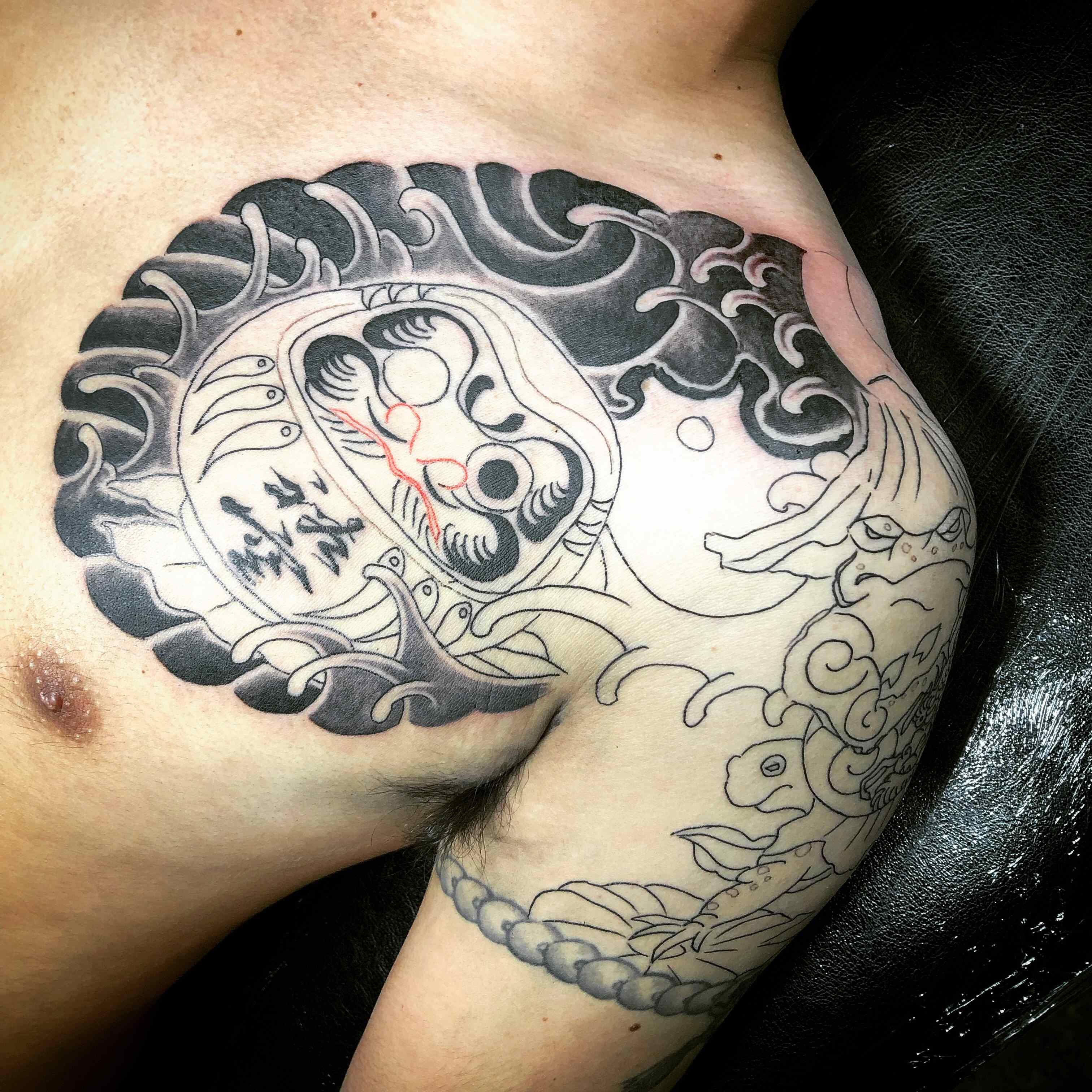 蛙の達磨に目入れの刺青irezumi始め。【千葉幕張タトゥーtattoo】千葉県彫師 彫亜星 千葉タトゥーは千葉市花見川区幕張本郷の