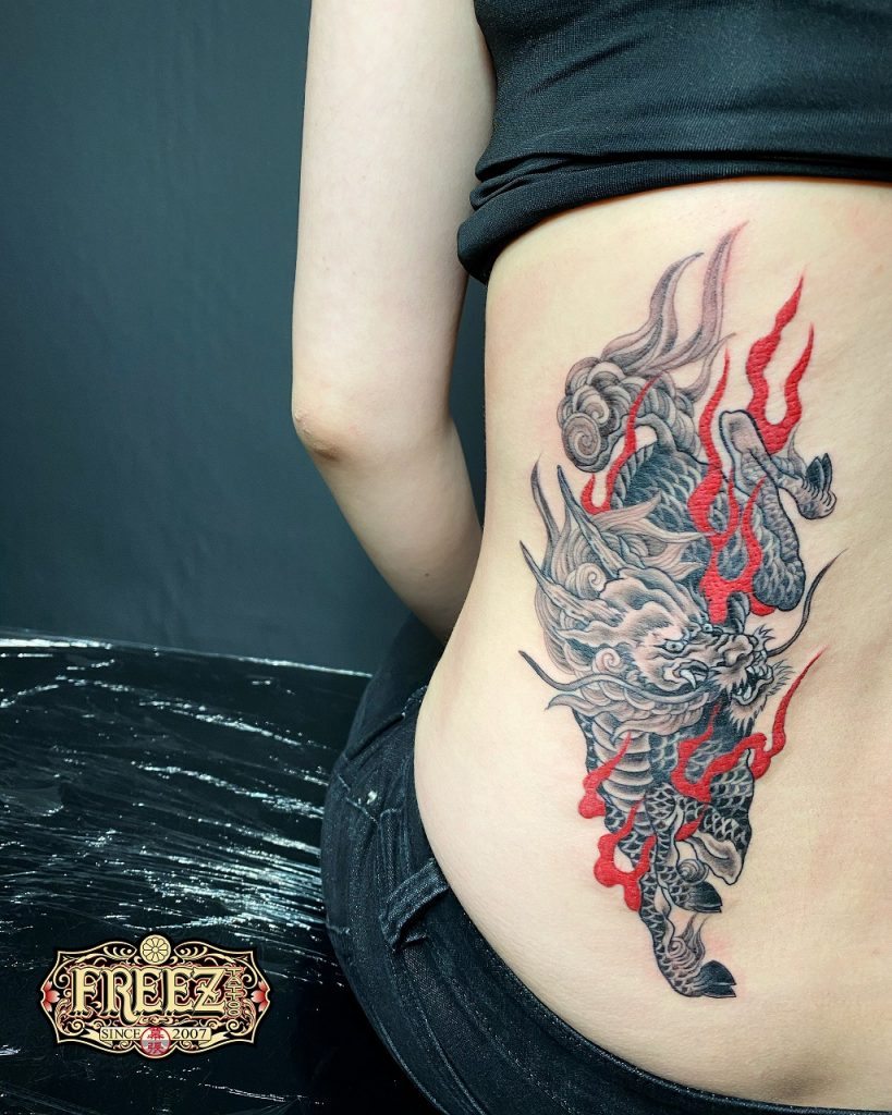 背中に麒麟の刺青irezumi 千葉幕張タトゥーtattoo 千葉女性彫師sao 千葉タトゥーは千葉市花見川区幕張本郷のfree Z Tattoo フリーズタトゥー